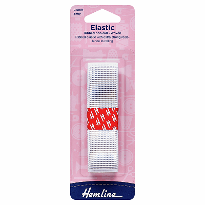 H635.25 Non-Roll Ribbed Elastic: 1m x 25mm: White.. 